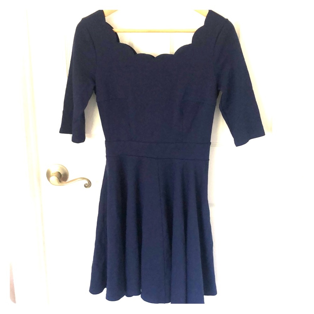 Lulus Scalloped Royal Blue 3/4 Sleeve Dress